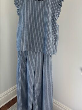 Astrid Blue and White Pinstripe Wide Leg Jumpsuit